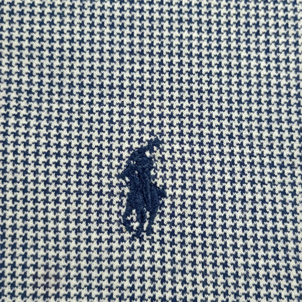 Polo Ralph Lauren Mens Houndstooth Polo Shirt Blue Large Made in USA